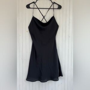 Abercrombie & Fitch Black Satin Midi Slip Cross Back Dress Size Small